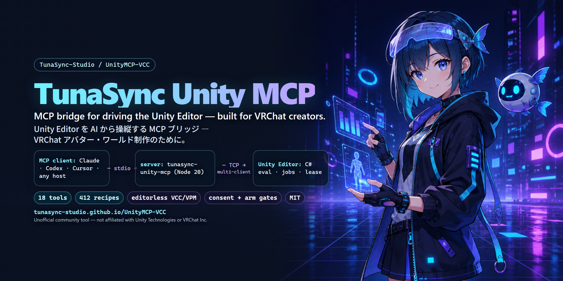 TunaSync Unity MCP — MCP bridge for the Unity Editor, built for VRChat creators